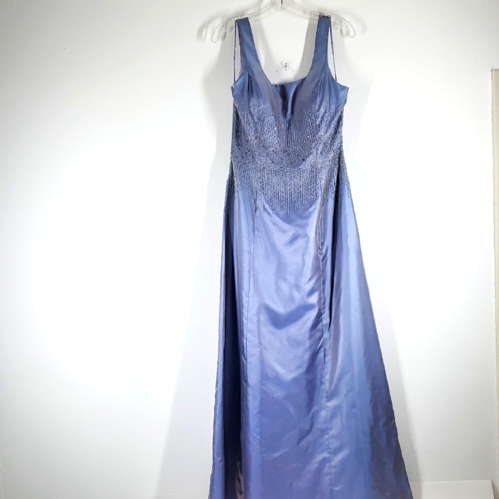 Vintage Y2K Fleur De Lis Lavender Beaded Rhinestone Prom Gown Dress 10
